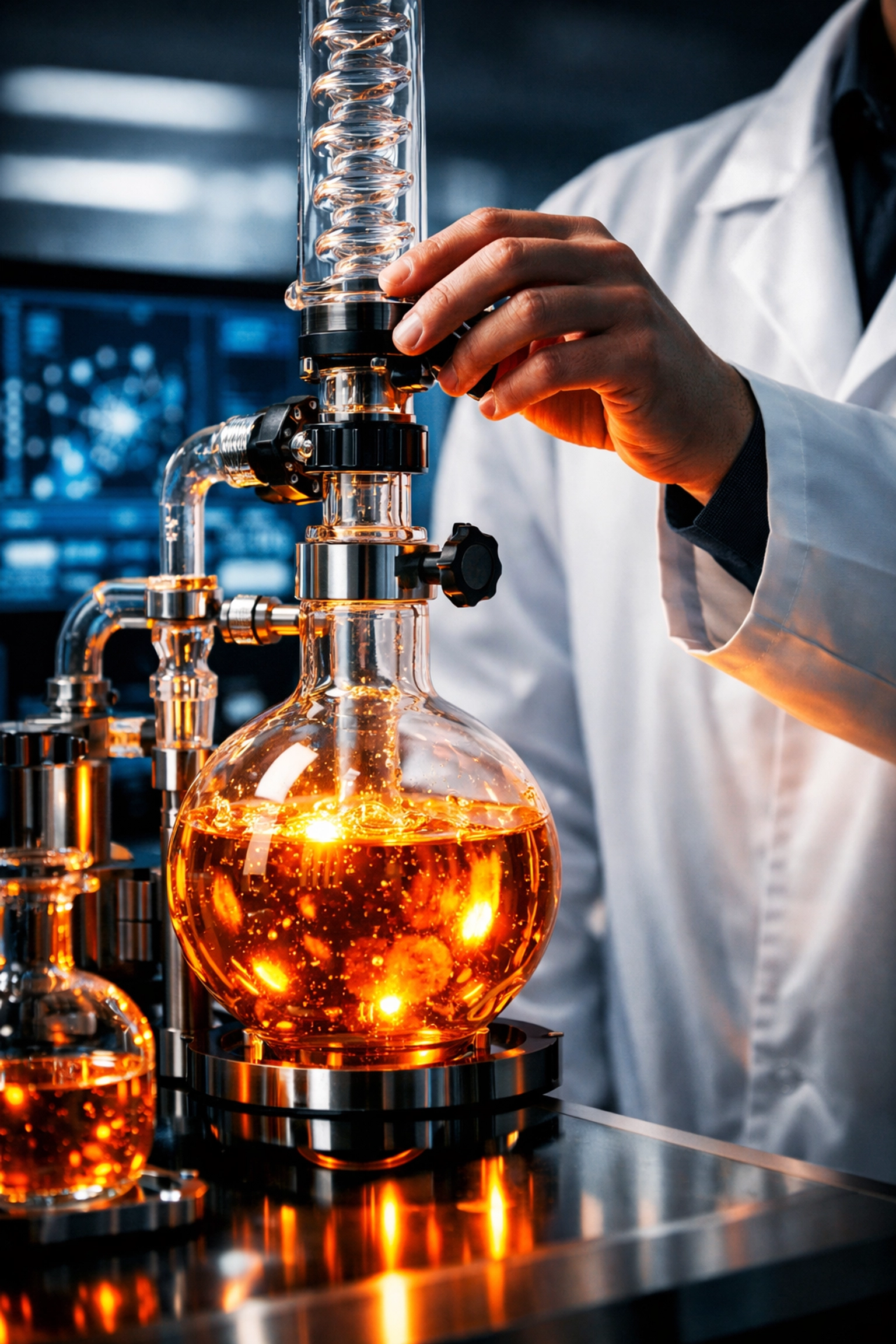 Expert researcher formulating high-quality electrolyte supplements in a modern manufacturing laboratory.