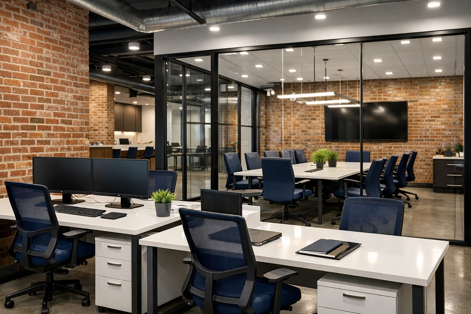 Modern Canal District workspace showing the results of professional office cleaning Worcester.