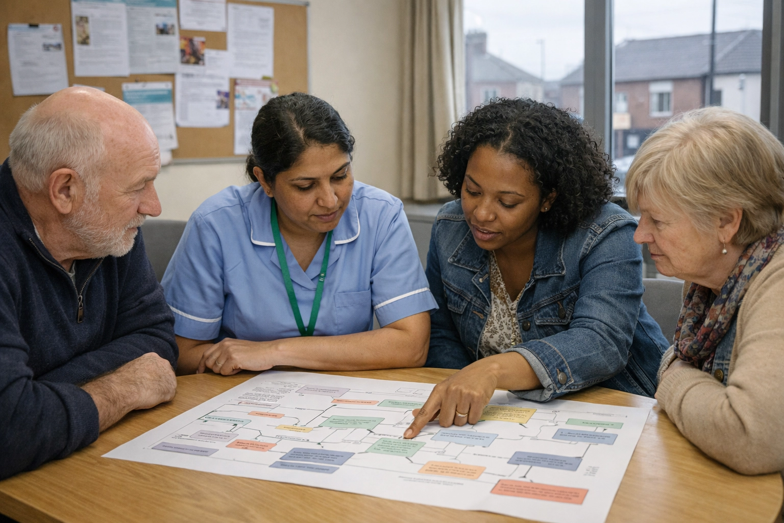 Healthcare professionals and patients collaborating on a respiratory health UK pathway for better patient engagement.