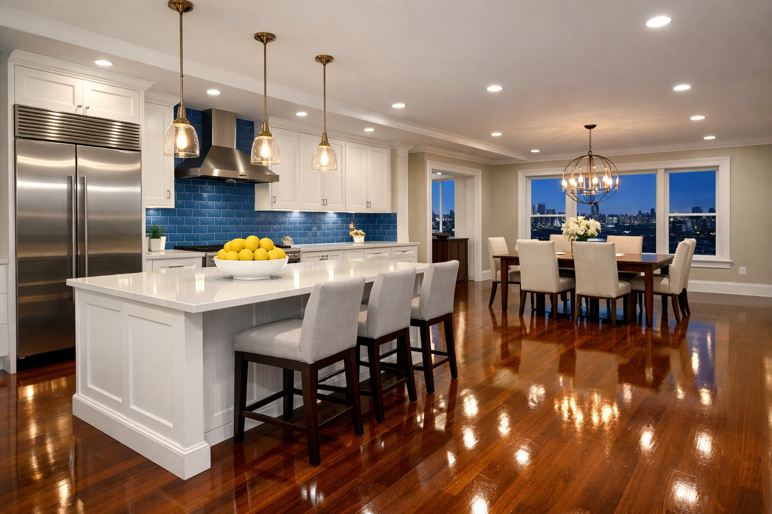 A spotless luxury kitchen after a deep clean by professional house cleaning services in MA.