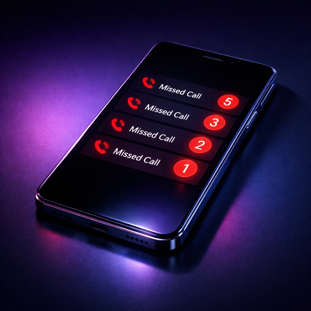 Smartphone displaying multiple missed call notifications showing lost business opportunities