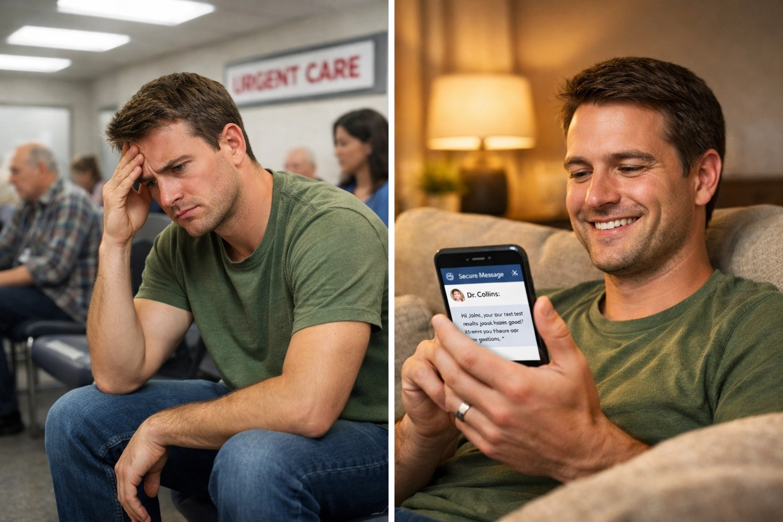 Comparison of crowded urgent care waiting room versus comfortable online telehealth consultation at home