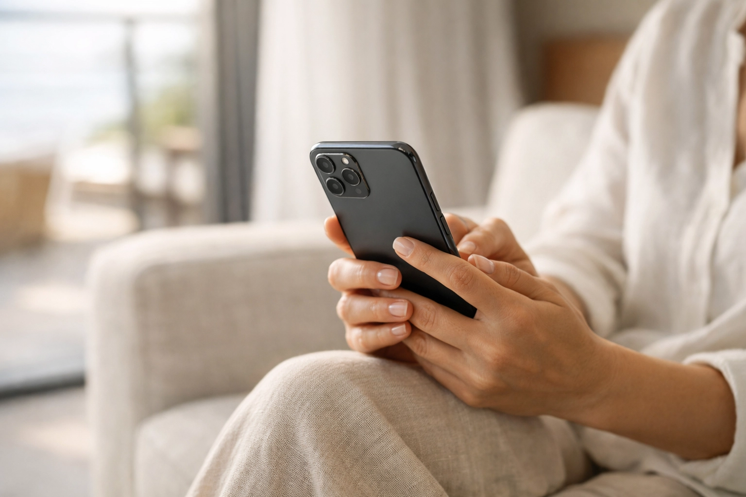 A guest using a mobile phone to book a hotel stay, highlighting seamless mobile-first booking engines.