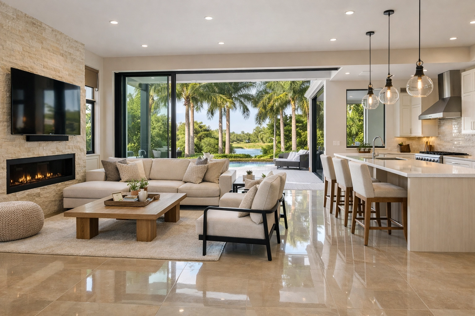 Open-concept Central Florida interior remodeling with modern living space and natural light