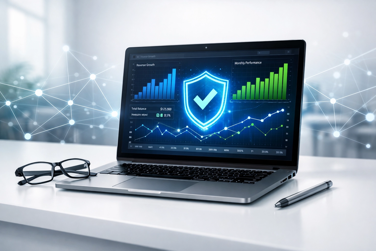 Laptop con portal seguro de preparación de impuestos y servicios financieros profesionales en Lake Worth FL.