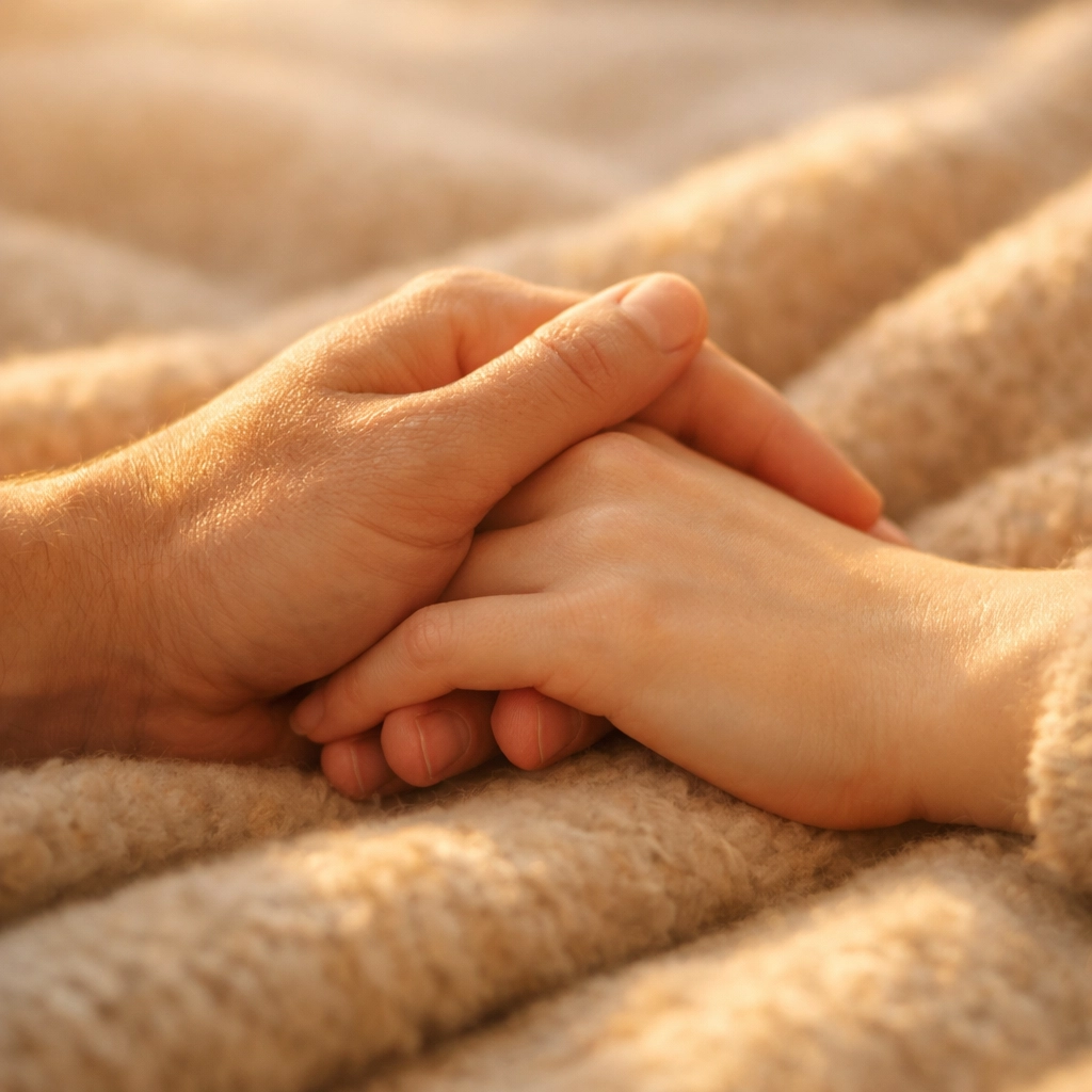 Egymásba kulcsolódó kezek, a párkapcsolati támogatás és a magabiztos szexuális élet szimbólumaként.