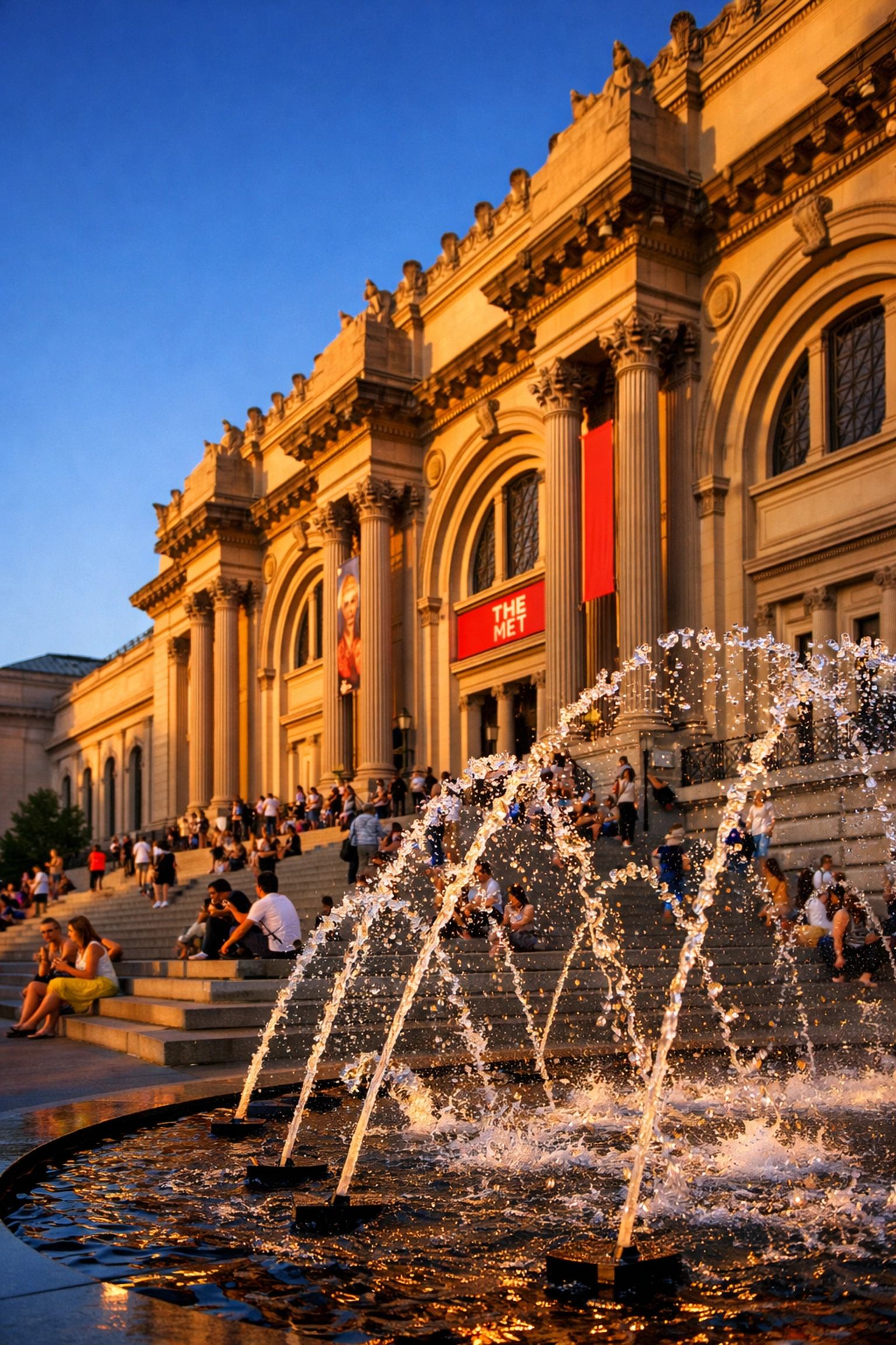 The famous exterior steps and fountains of the Met Museum, a must-visit New York photo spot in 2026.