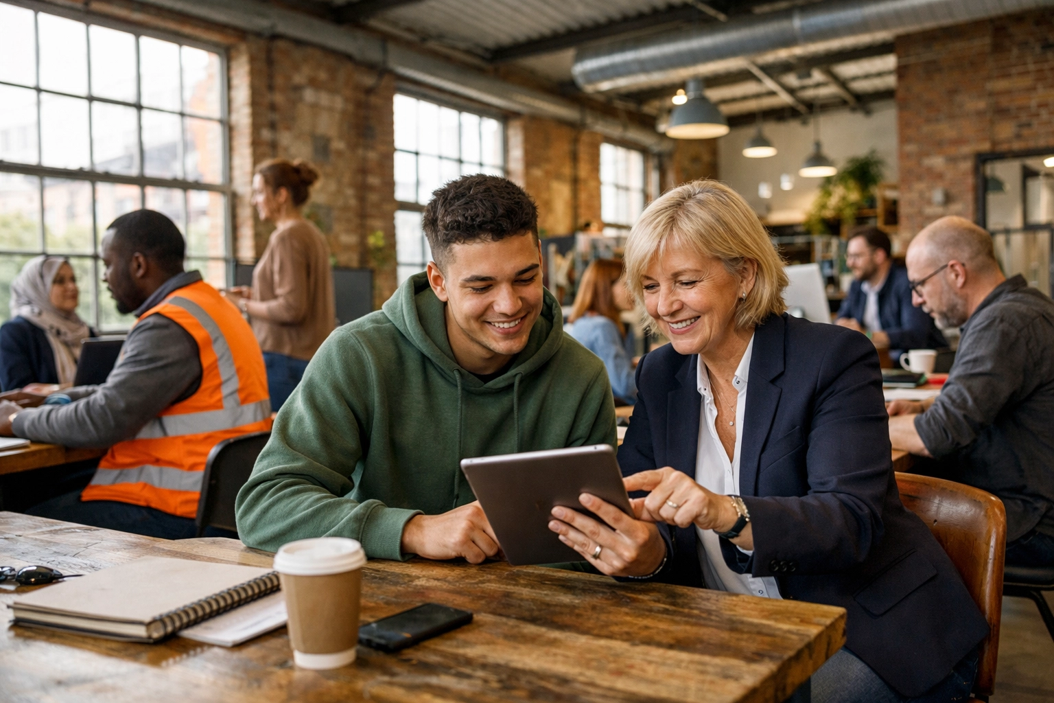 Diverse UK workers in a warehouse office discussing Statutory Sick Pay rights for part-time staff.