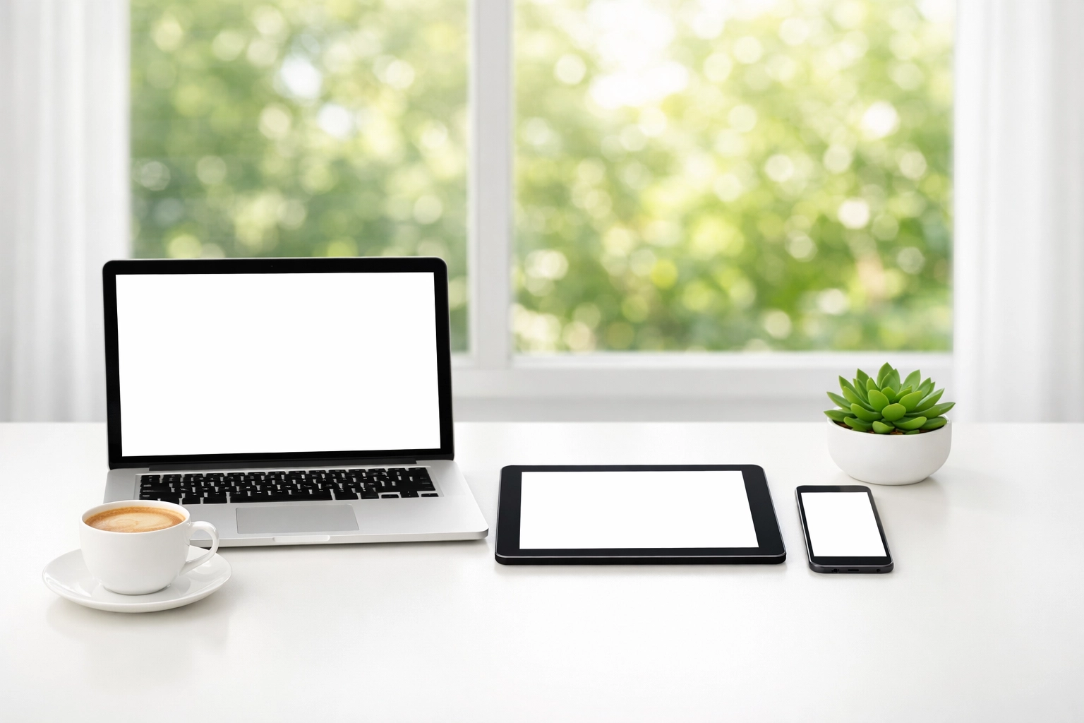 An organized home office desk with modern devices showcasing free tools for a side hustle or small business.