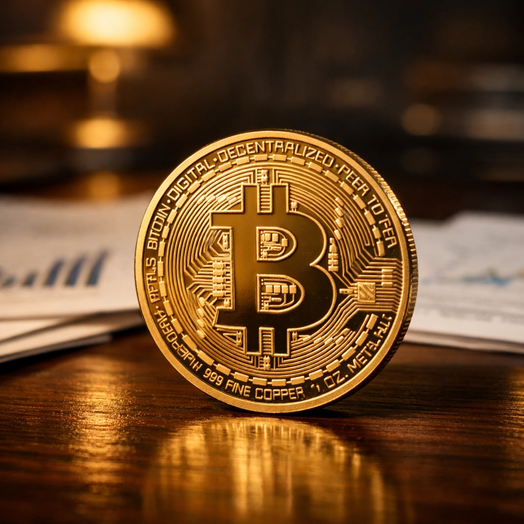 Bitcoin coin integrated with traditional financial assets and portfolio documents