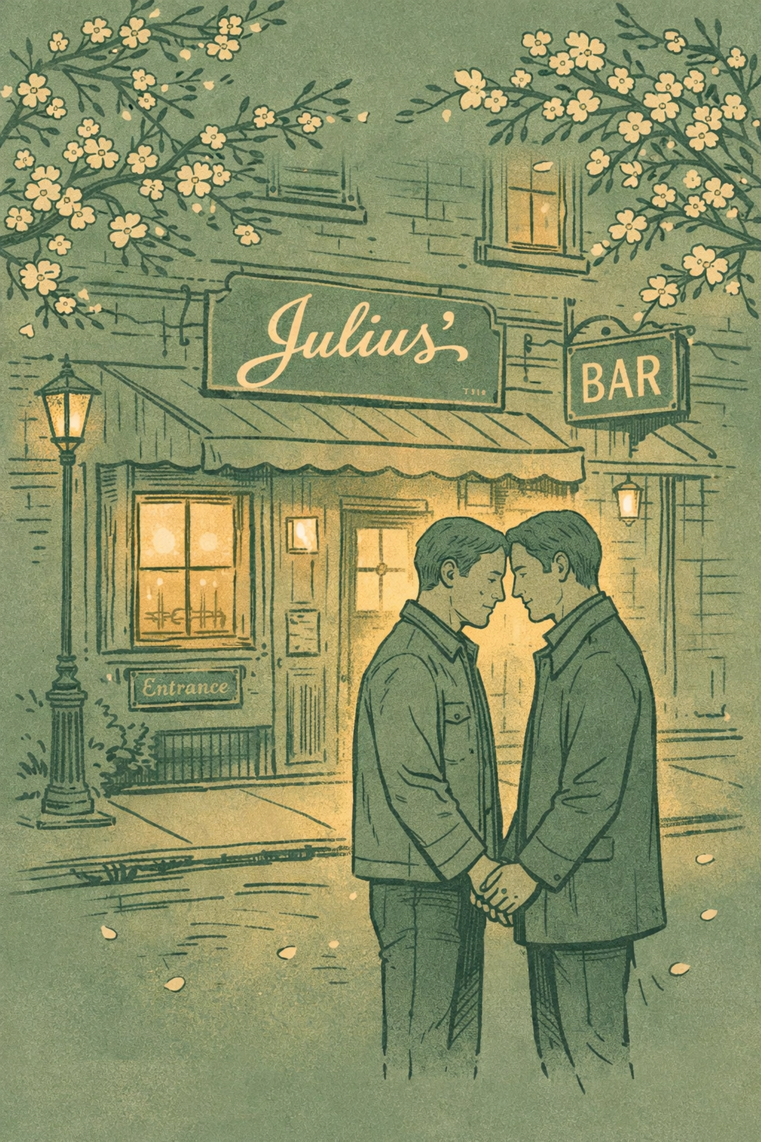 Gay couple outside Julius' NYC landmark bar - LGBTQ+ love and history