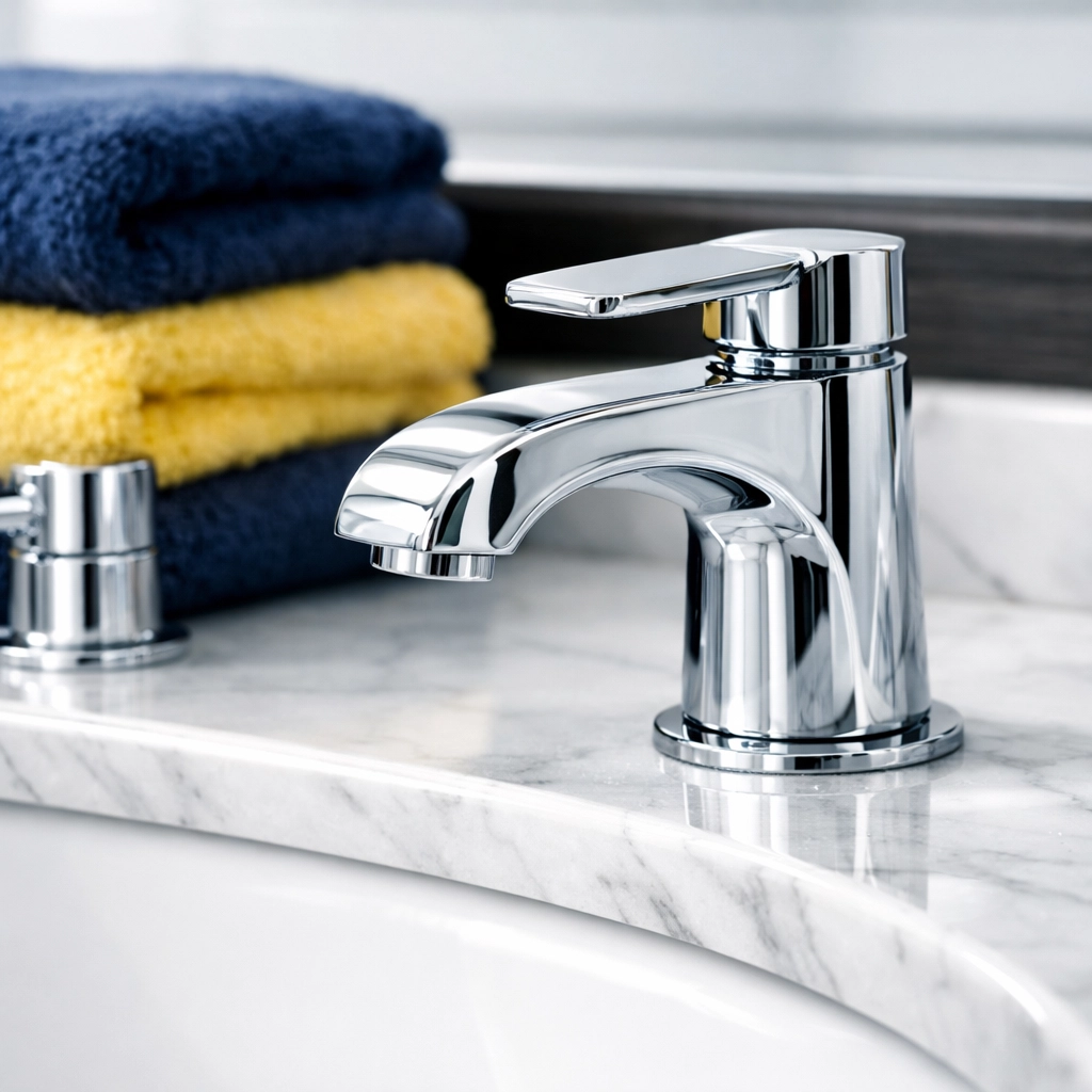 Deep-cleaned luxury bathroom in a Boston apartment with sparkling chrome and marble surfaces.