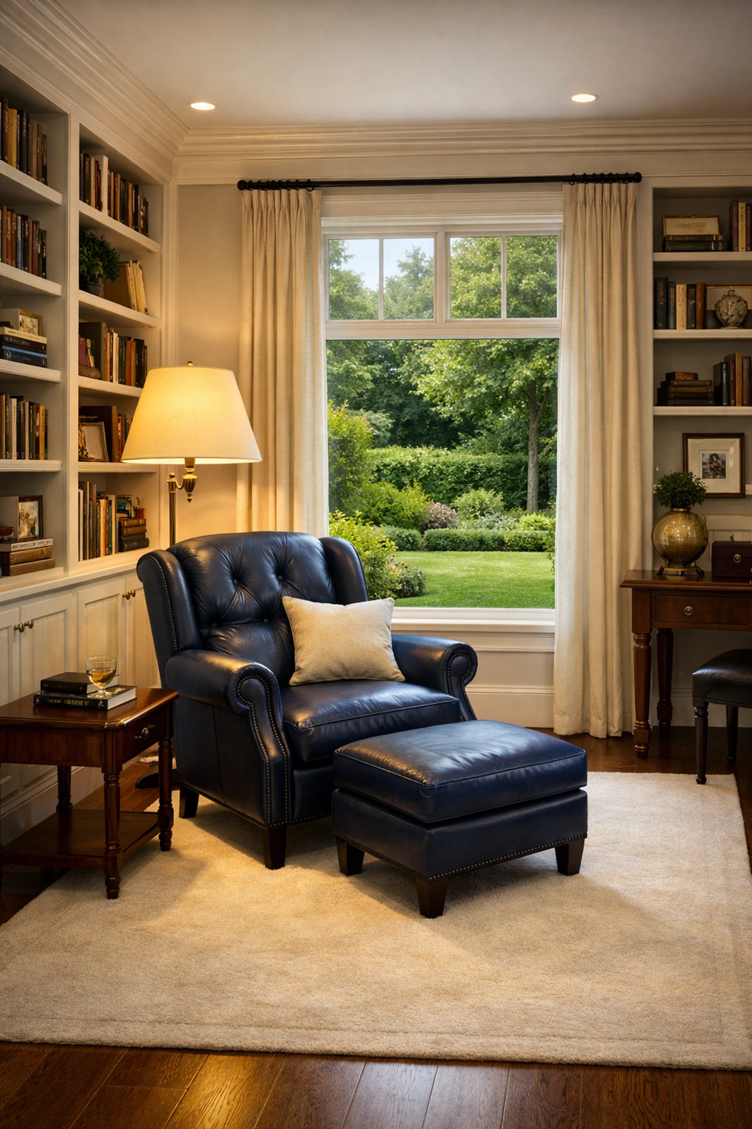Dusted and organized luxury library showcasing professional residential cleaning Massachusetts excellence.