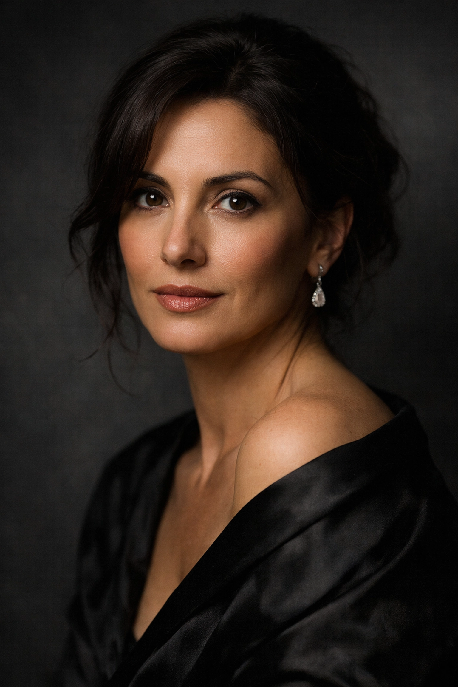 Sophisticated woman's portrait using Rembrandt lighting to demonstrate professional portrait photography techniques.