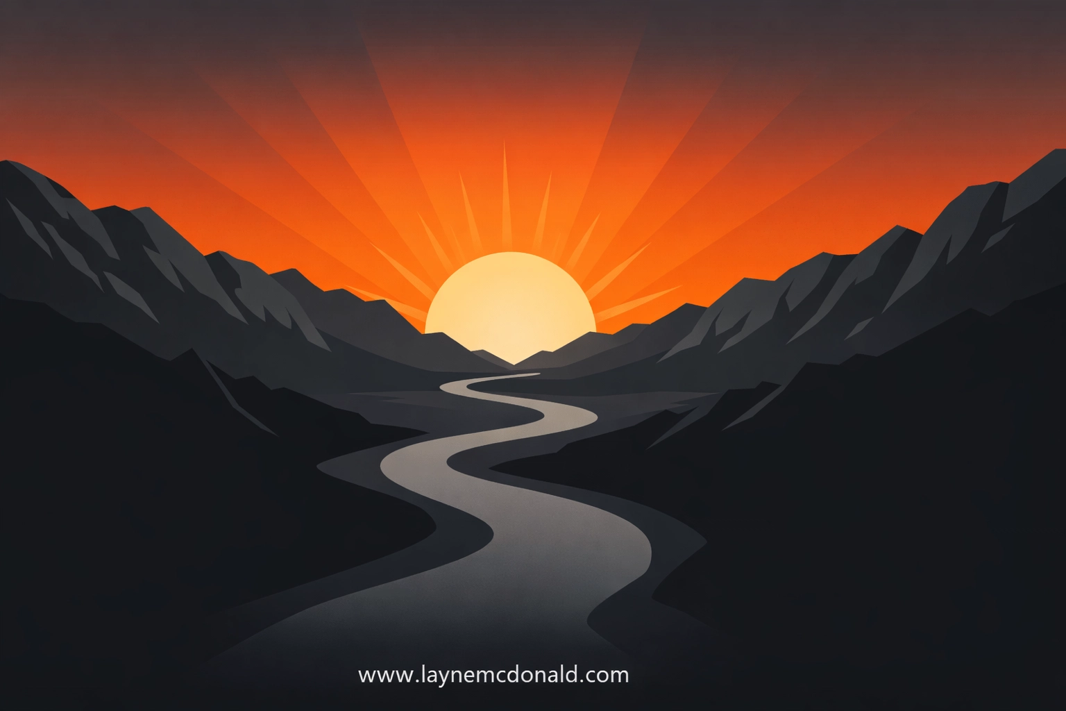 A winding path toward a rising sun, symbolizing the authentic journey of spiritual purpose in media creation.