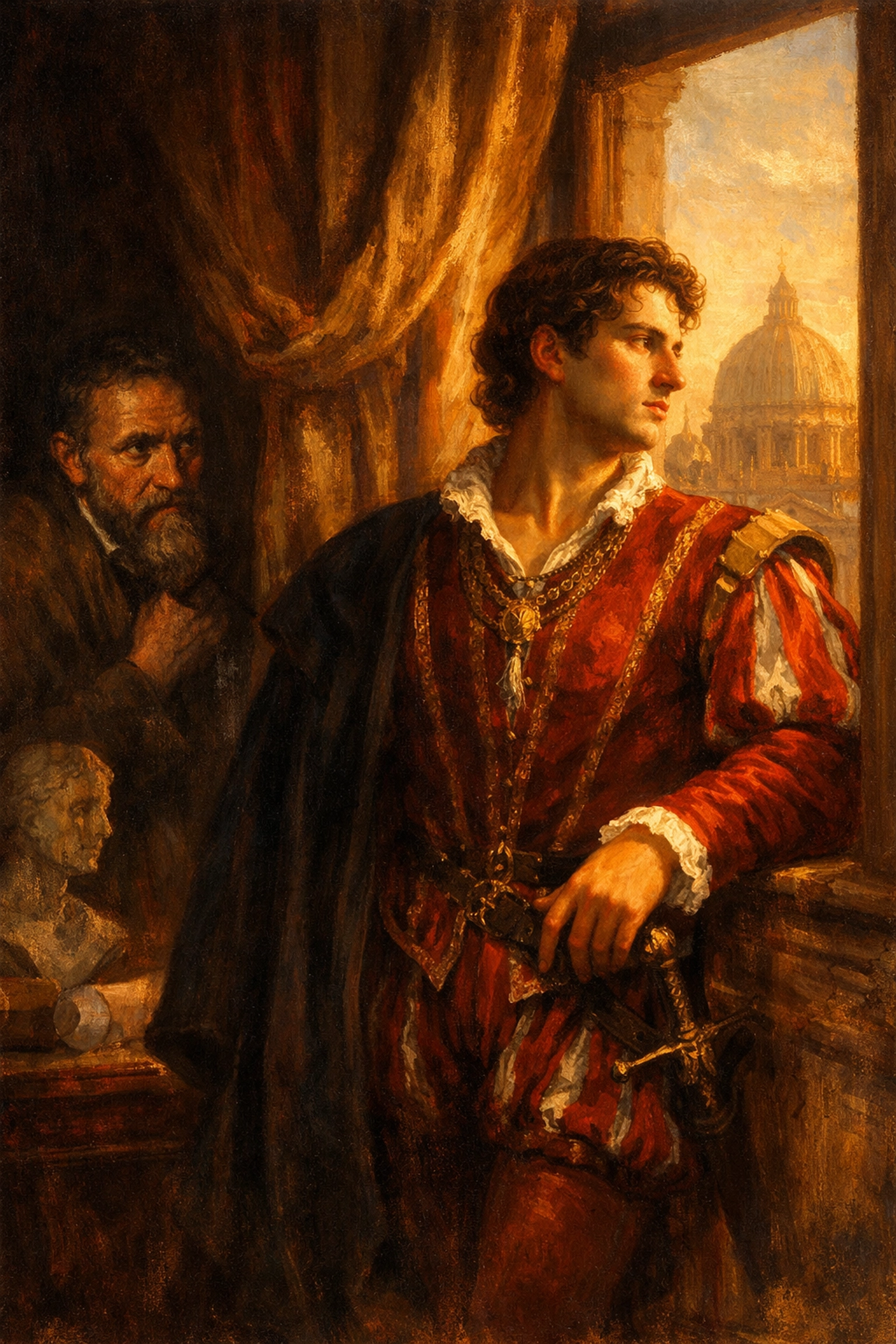 Michelangelo gazing at his love Tommaso dei Cavalieri in Renaissance Vatican setting