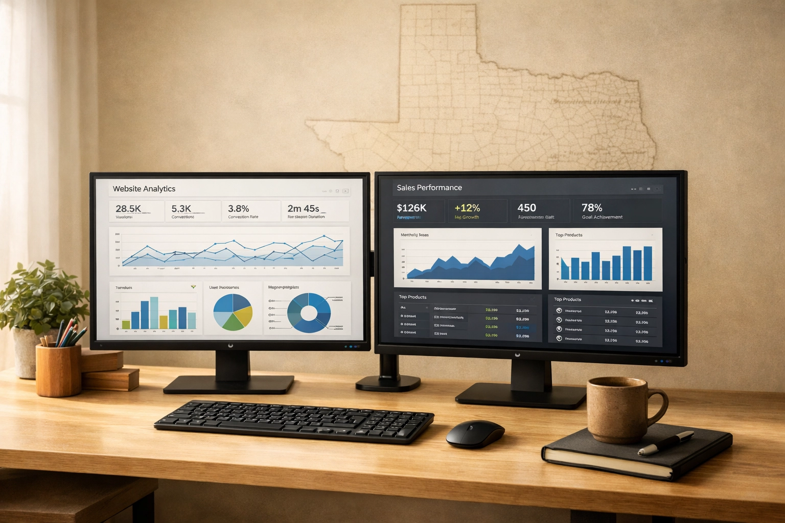 Texas tax service bureau workspace showing performance metrics and analytics dashboards