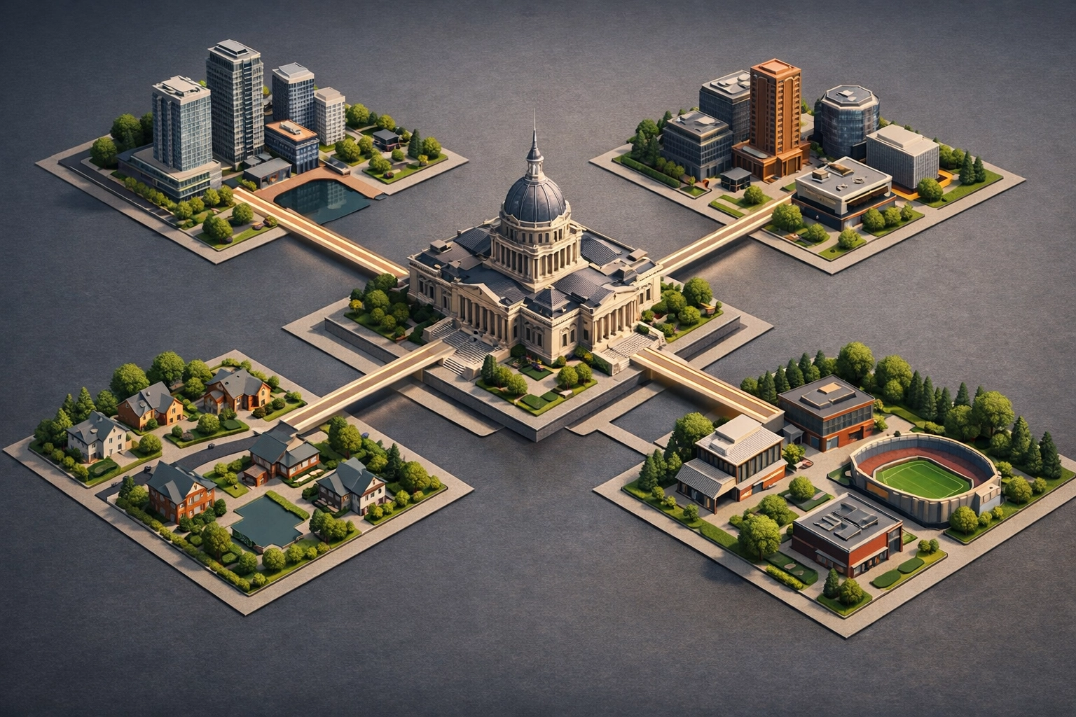 Visual representation of the hub-and-spoke SEO model for real estate website content structure.