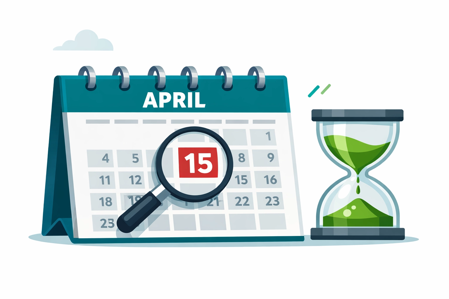 Tax calendar and hourglass illustrating filing an extension for the April 15 small business tax deadline.