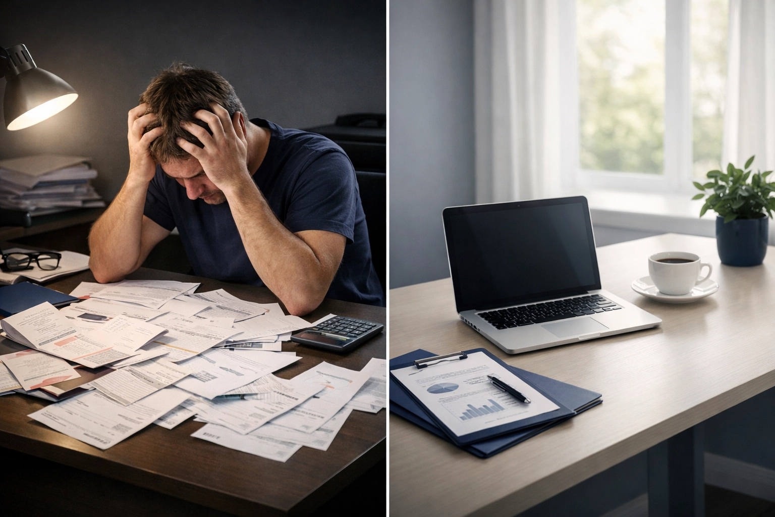 Organized vs disorganized finances showing credit building strategy comparison