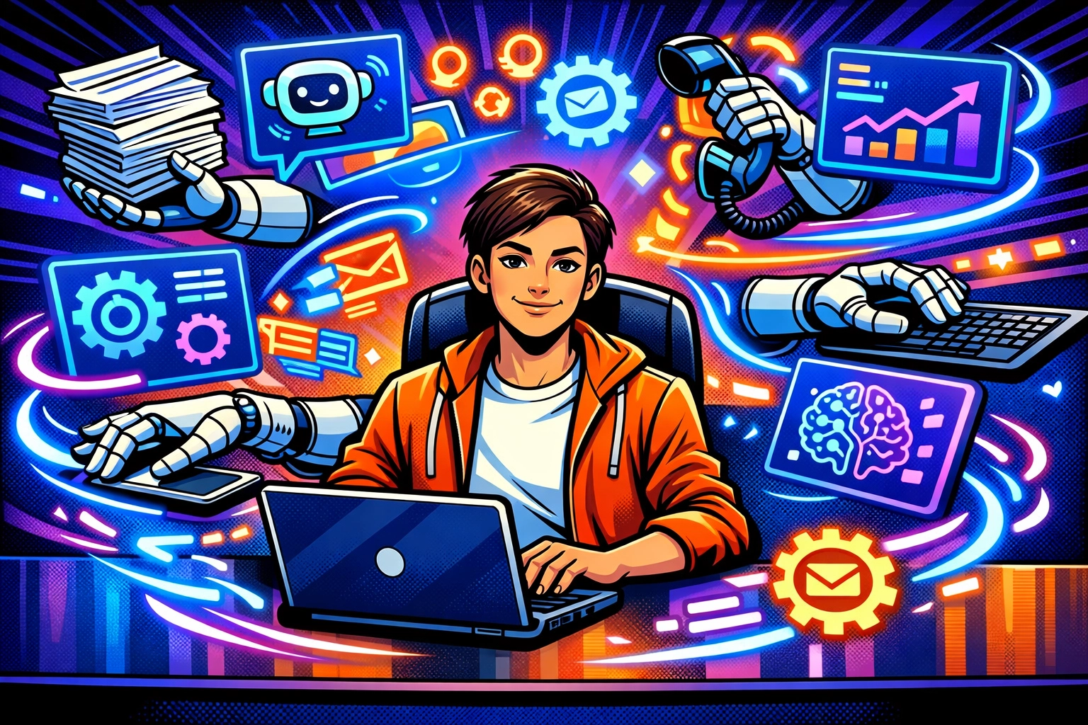 Solopreneur using AI business automation to handle tasks without hiring a team