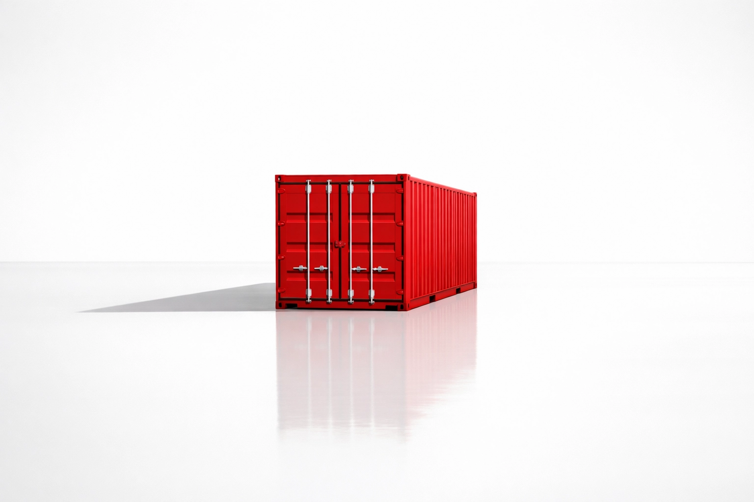 Single red shipping container in a minimalist space symbolizing scalable 3PL inventory solutions.