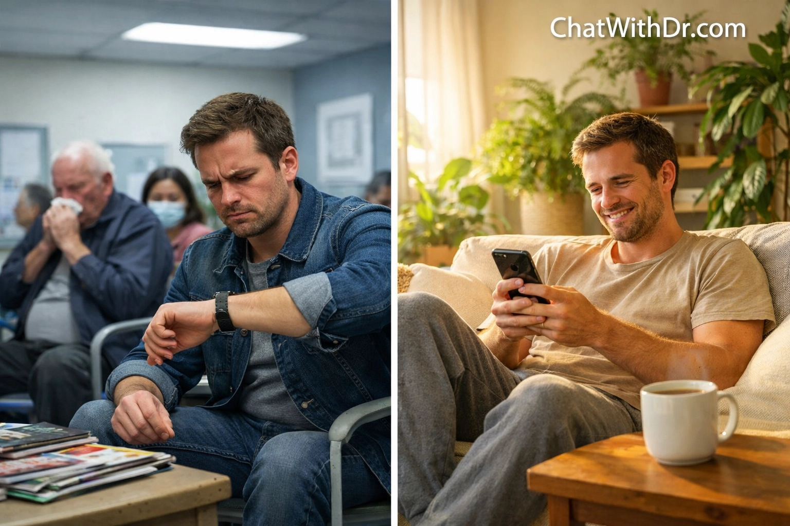 Comparison of traditional waiting room versus convenient text-based telehealth at home