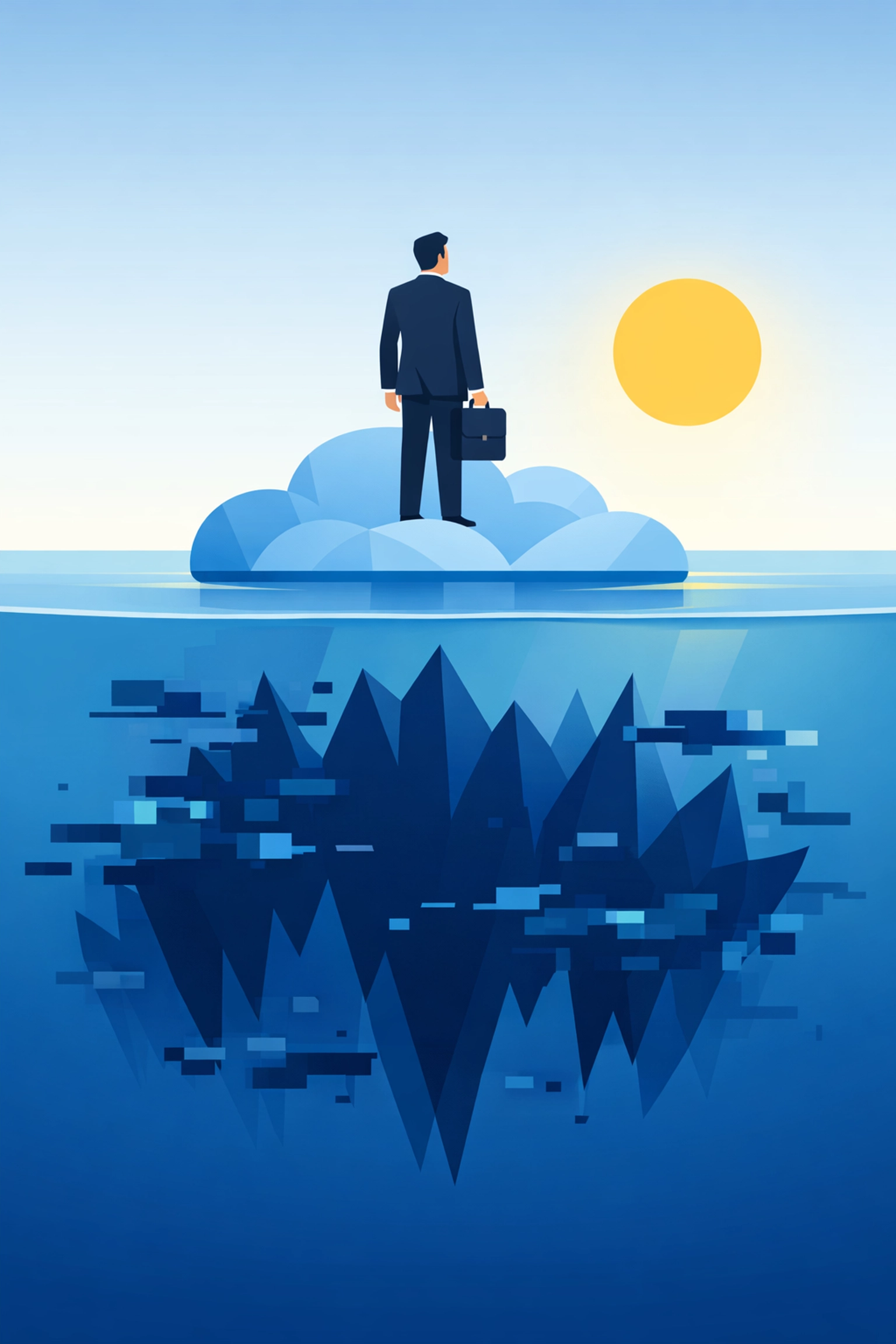 Illustration of proactive IT support protecting a business cloud from hidden cyber threats.