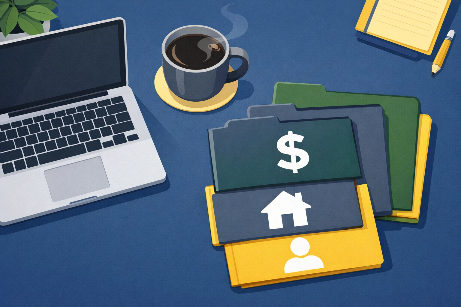 Organized workspace with document folders for professional tax preparation New Haven residents.