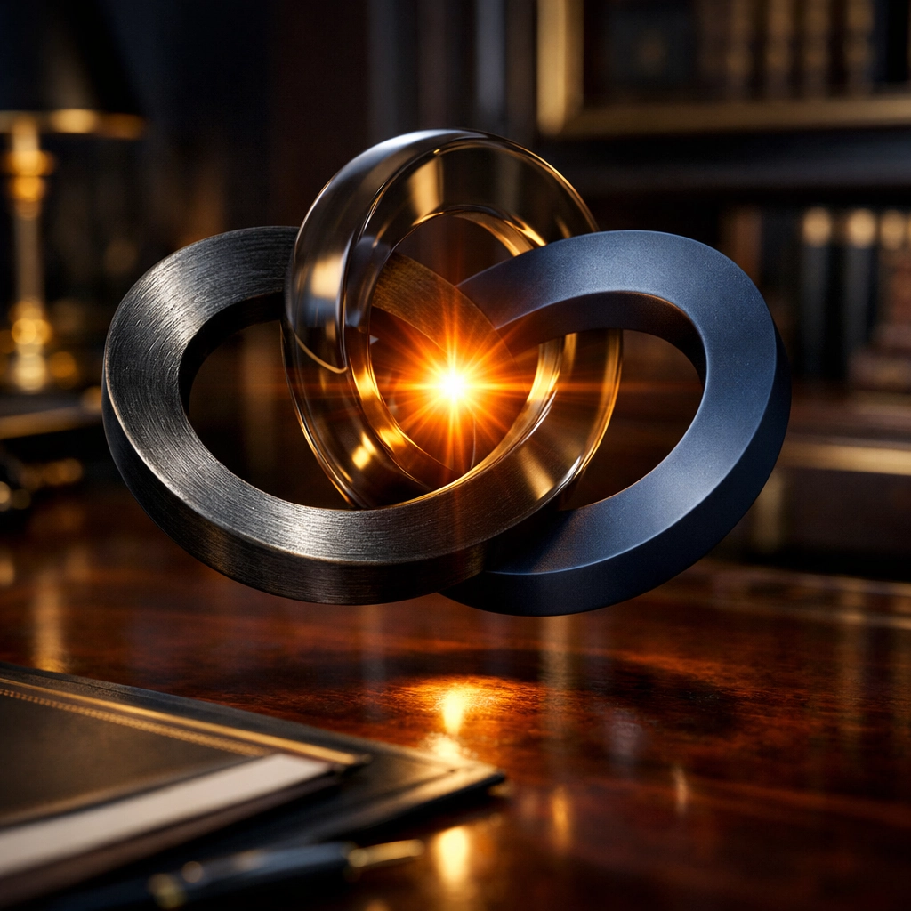 Interlocking rings symbolizing the I3 Framework for executive leadership development and internal growth.