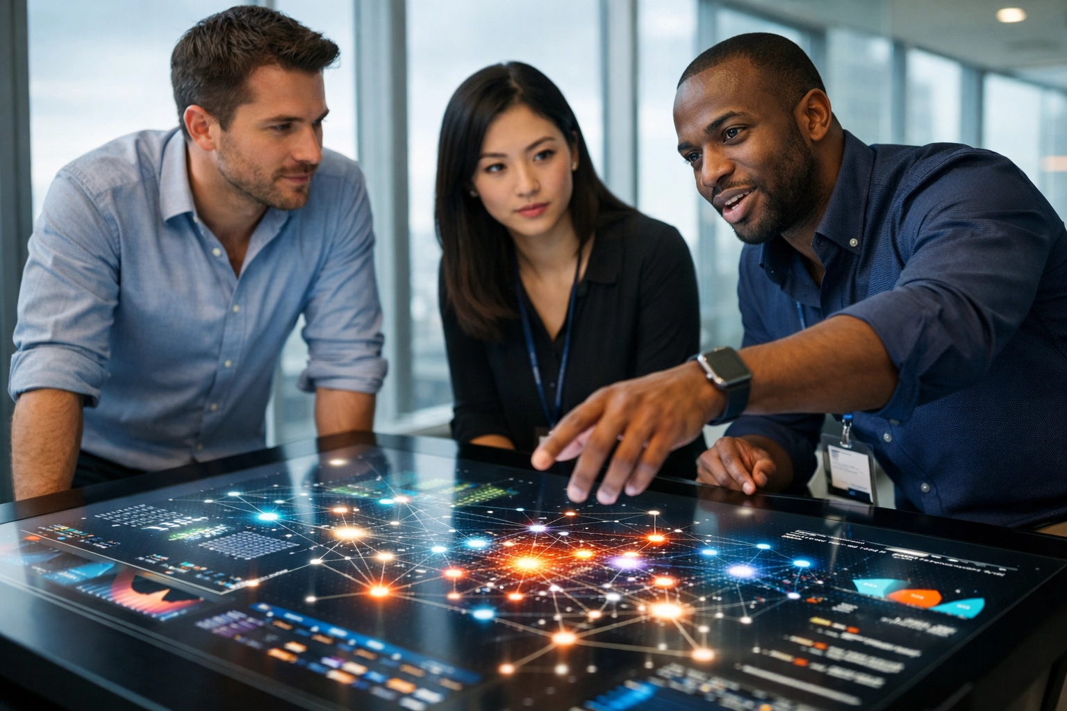 IT professionals collaborating on ServiceNow data visualizations to drive enterprise productivity and ROI.