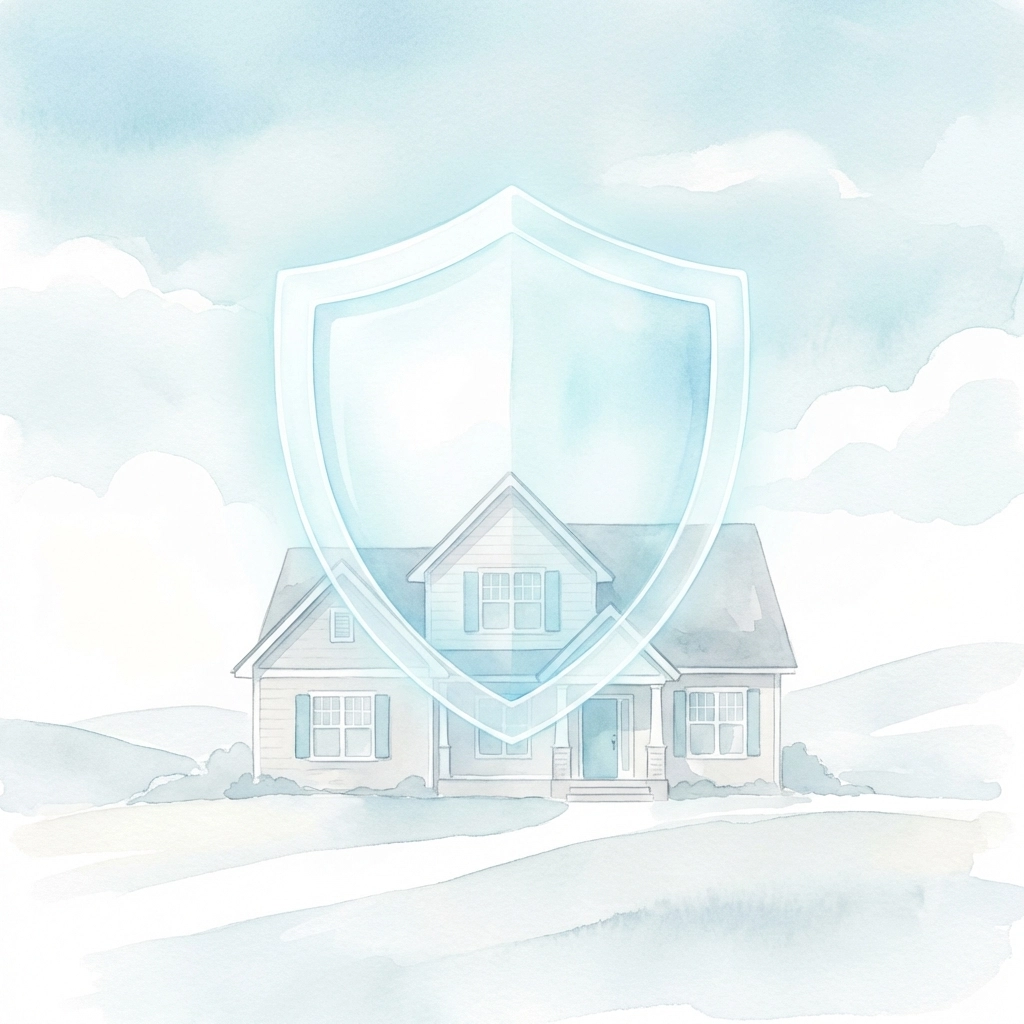 Protective shield over a suburban home, illustrating reliable title insurance coverage for homeowners.