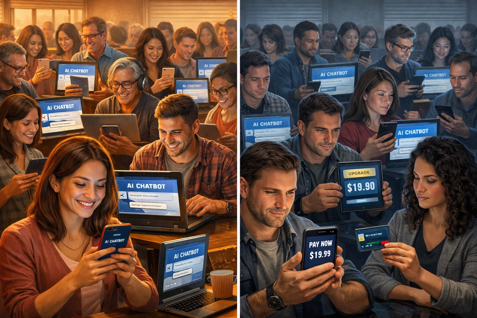 Contrast showing many AI users but only 3% paying for premium services