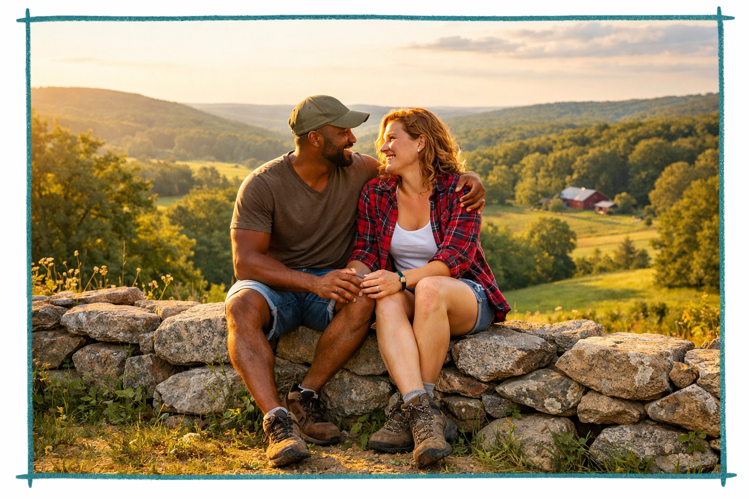Happy couple enjoying the scenic Woodstock CT countryside, a major draw for out of state buyers.