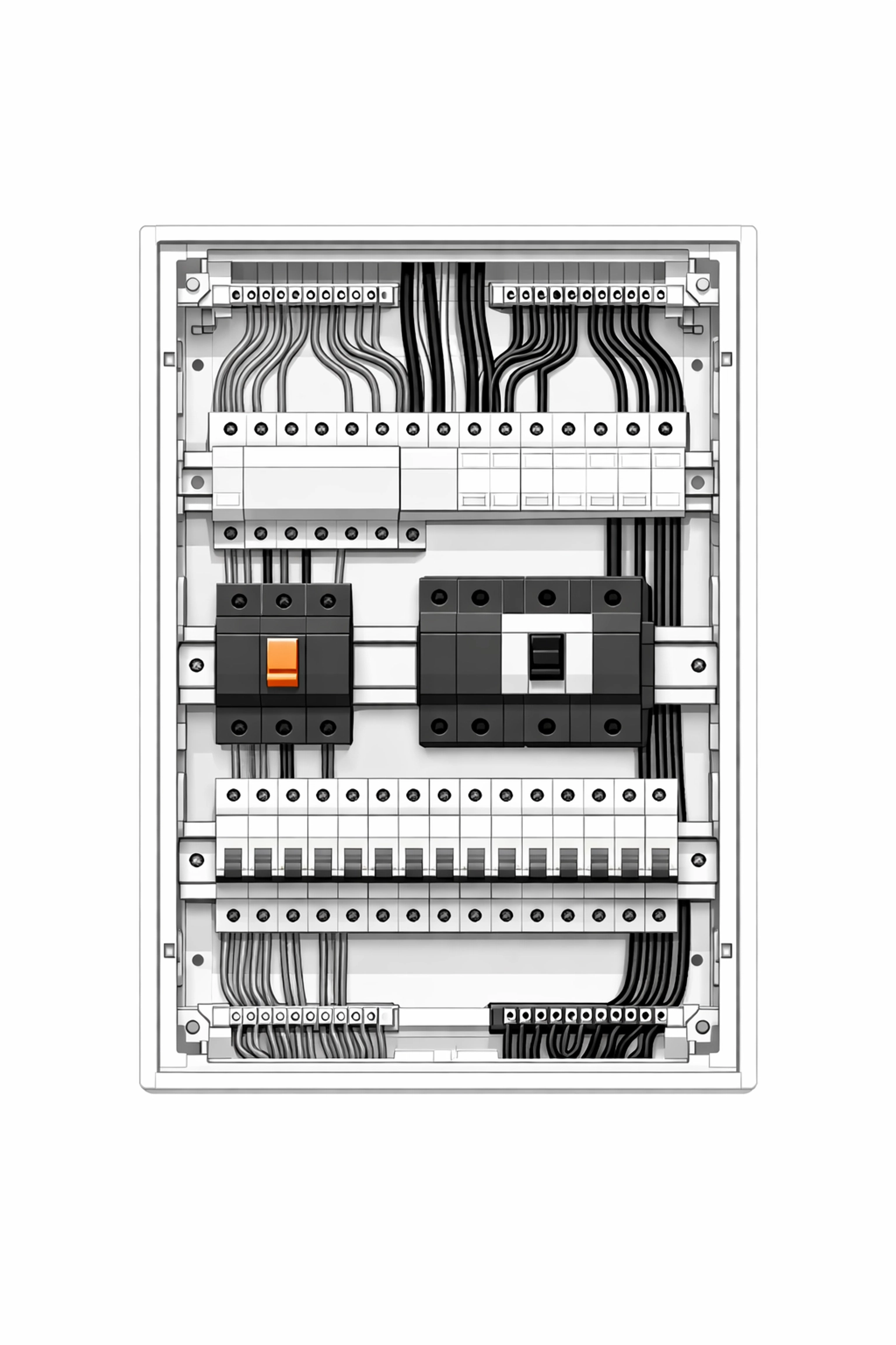 Geöffneter Sicherungskasten mit fachgerechter Verkabelung für Photovoltaik-Systeme in Wien