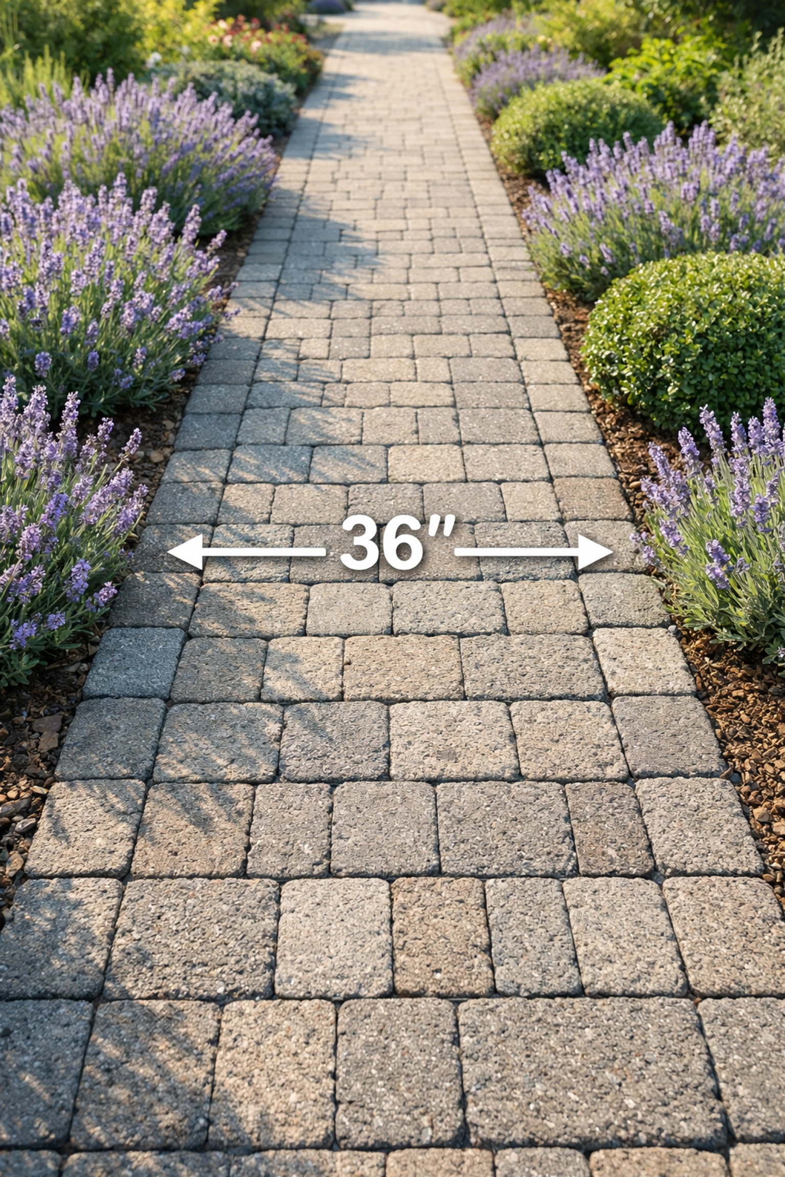 Wide, level garden path with non-slip pavers to prevent trips and falls while gardening.
