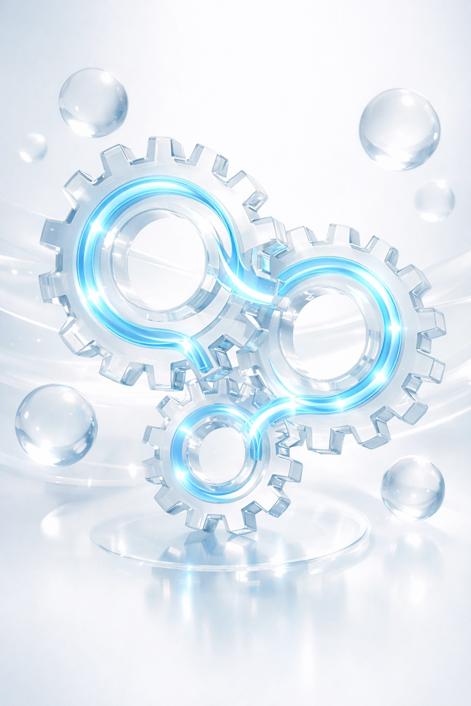 Abstract interlocking gears symbolizing operational leverage and automated data management for clinics.