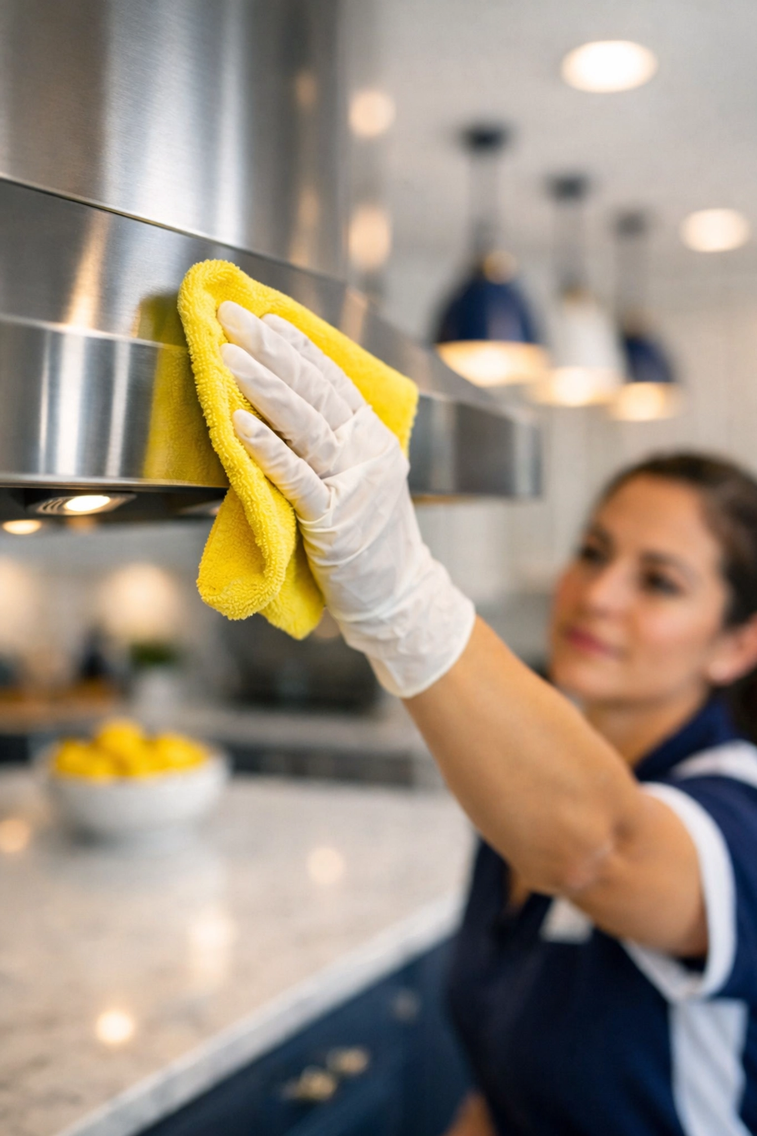 Professional house cleaning in Scituate MA featuring eco-friendly methods in a luxury modern kitchen.