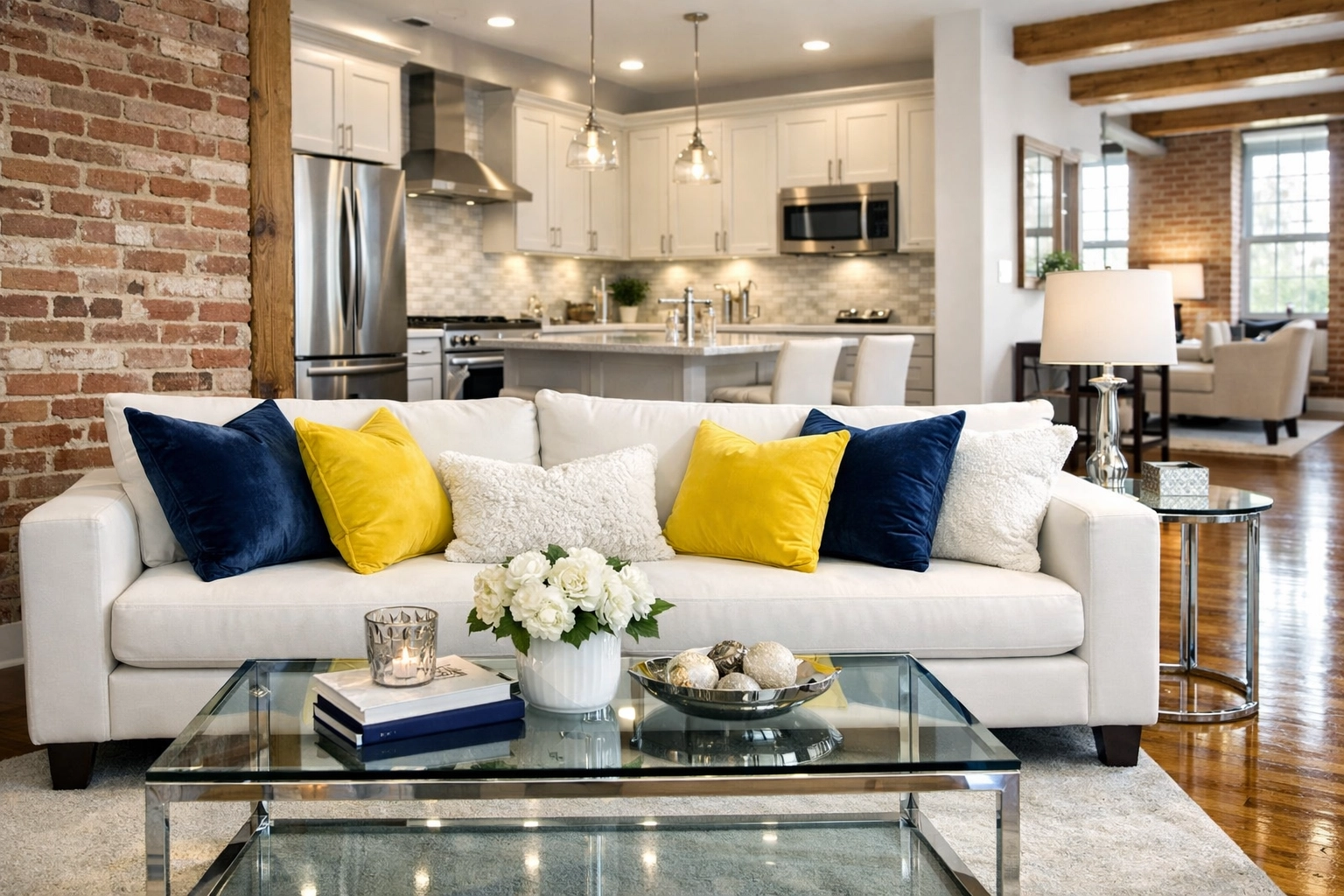 Sparkling living area in a Lowell mill apartment ready for new tenants after move-in/move-out cleaning Lowell.