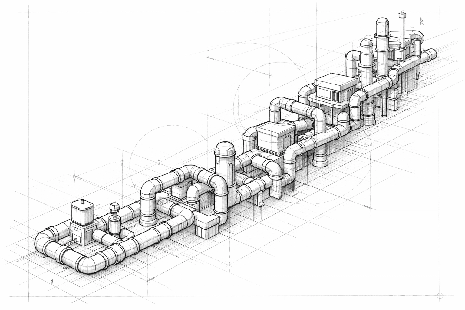 Architectural drawing of a scalable pipeline automation system for business growth and sales efficiency.