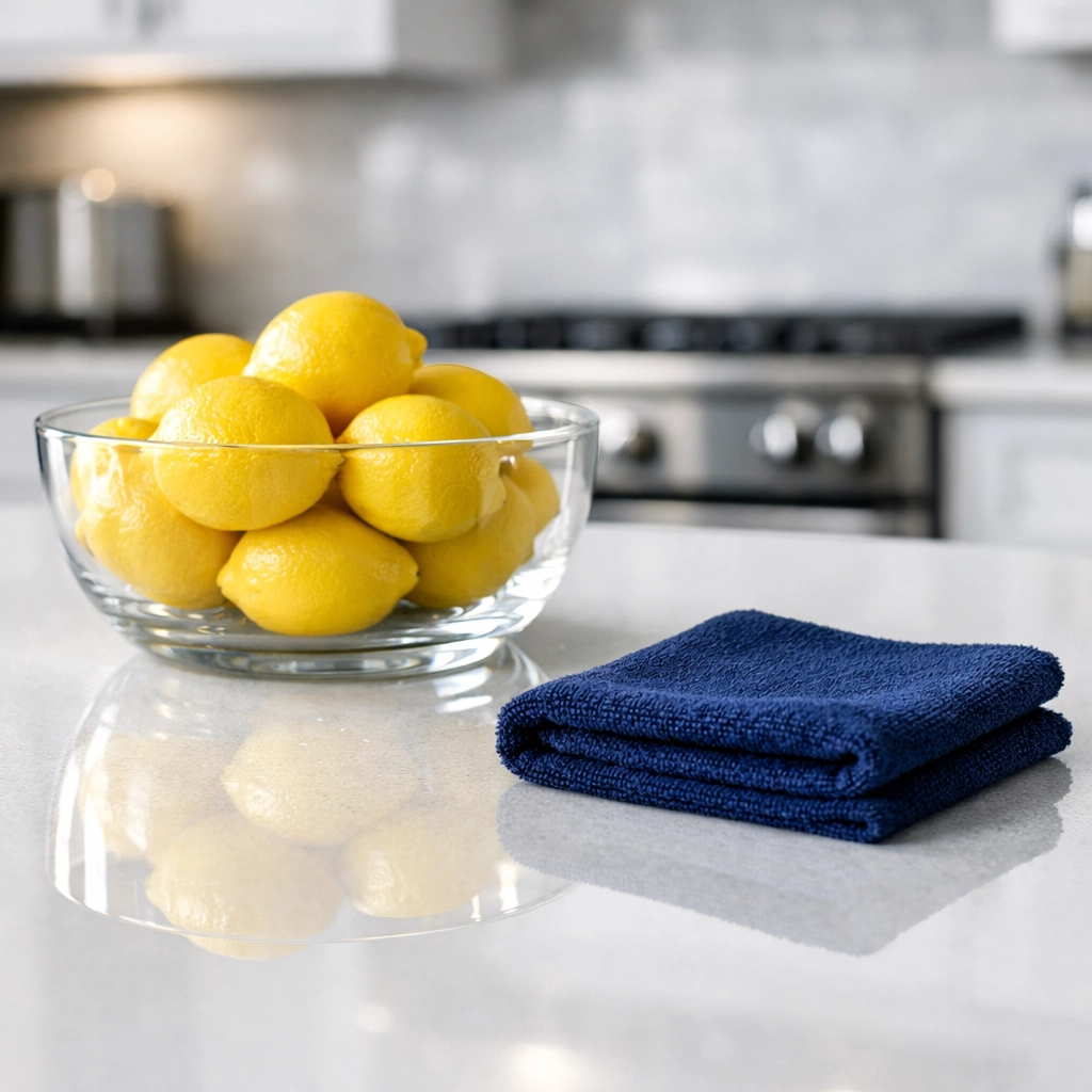 A sparkling quartz kitchen island showcasing results of a professional deep cleaning in Acton MA.