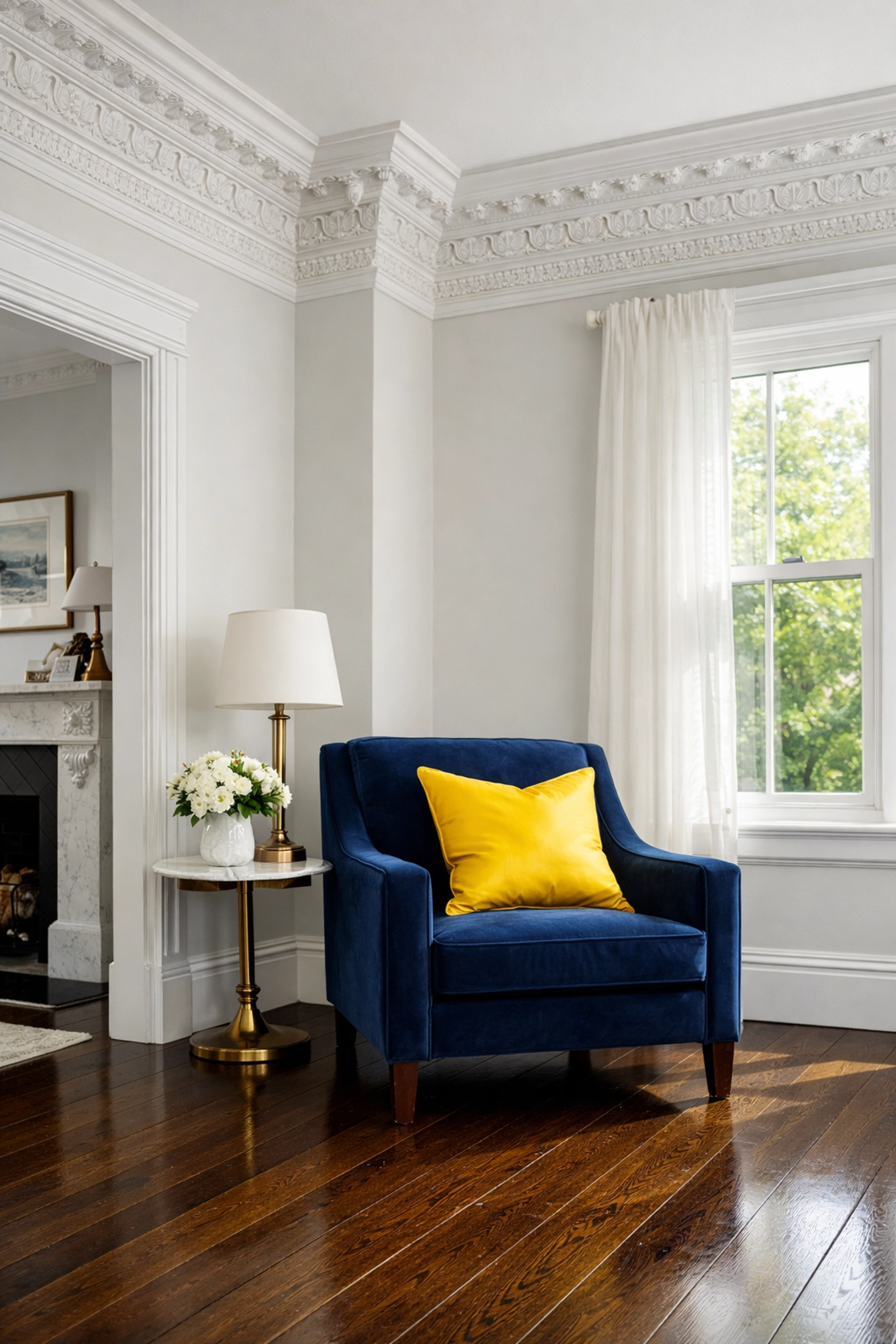 Professional deep cleaning North Cambridge services for historic homes with ornate crown molding.