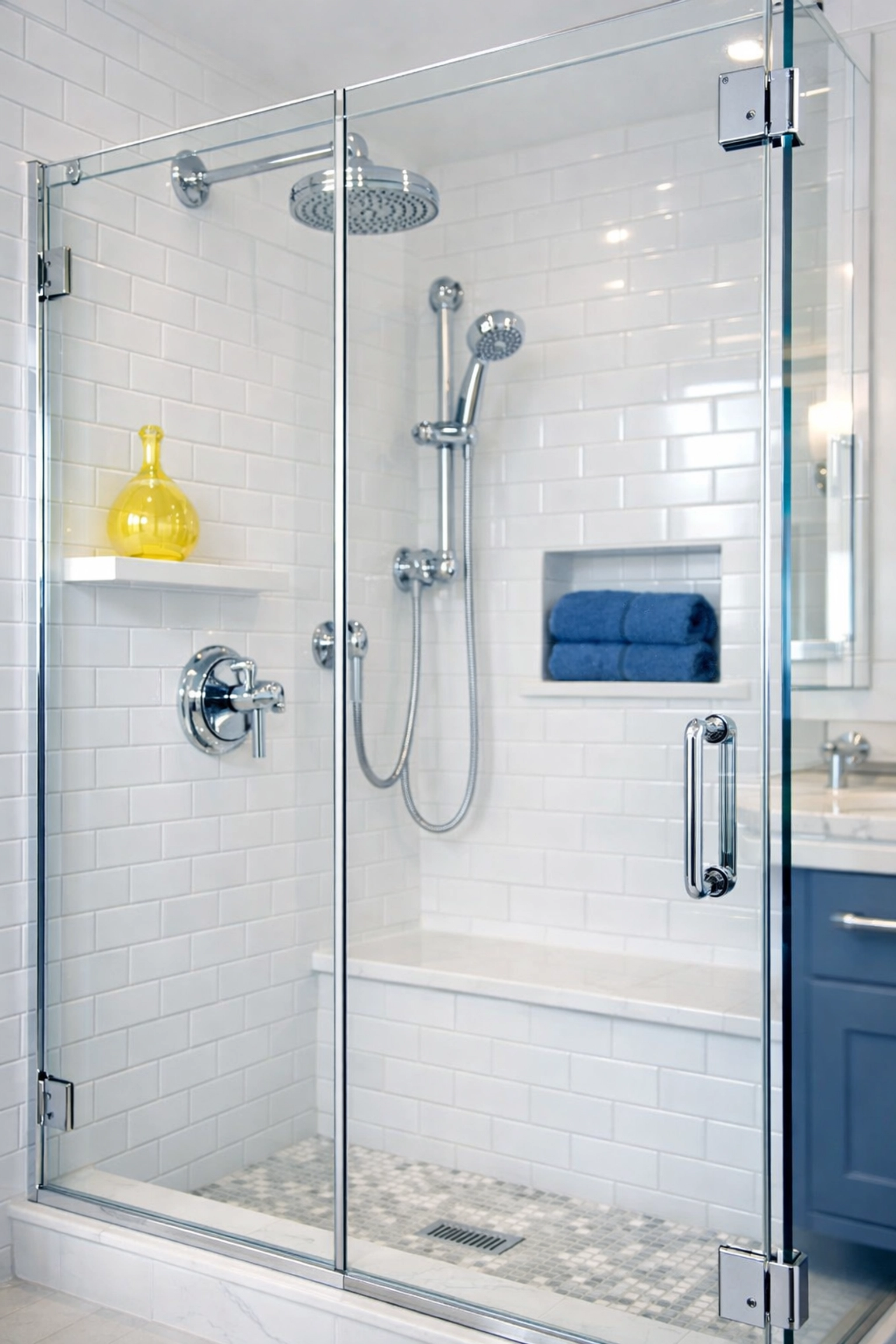 Deep cleaned bathroom featuring a pristine glass shower and polished chrome fixtures to secure security deposit.