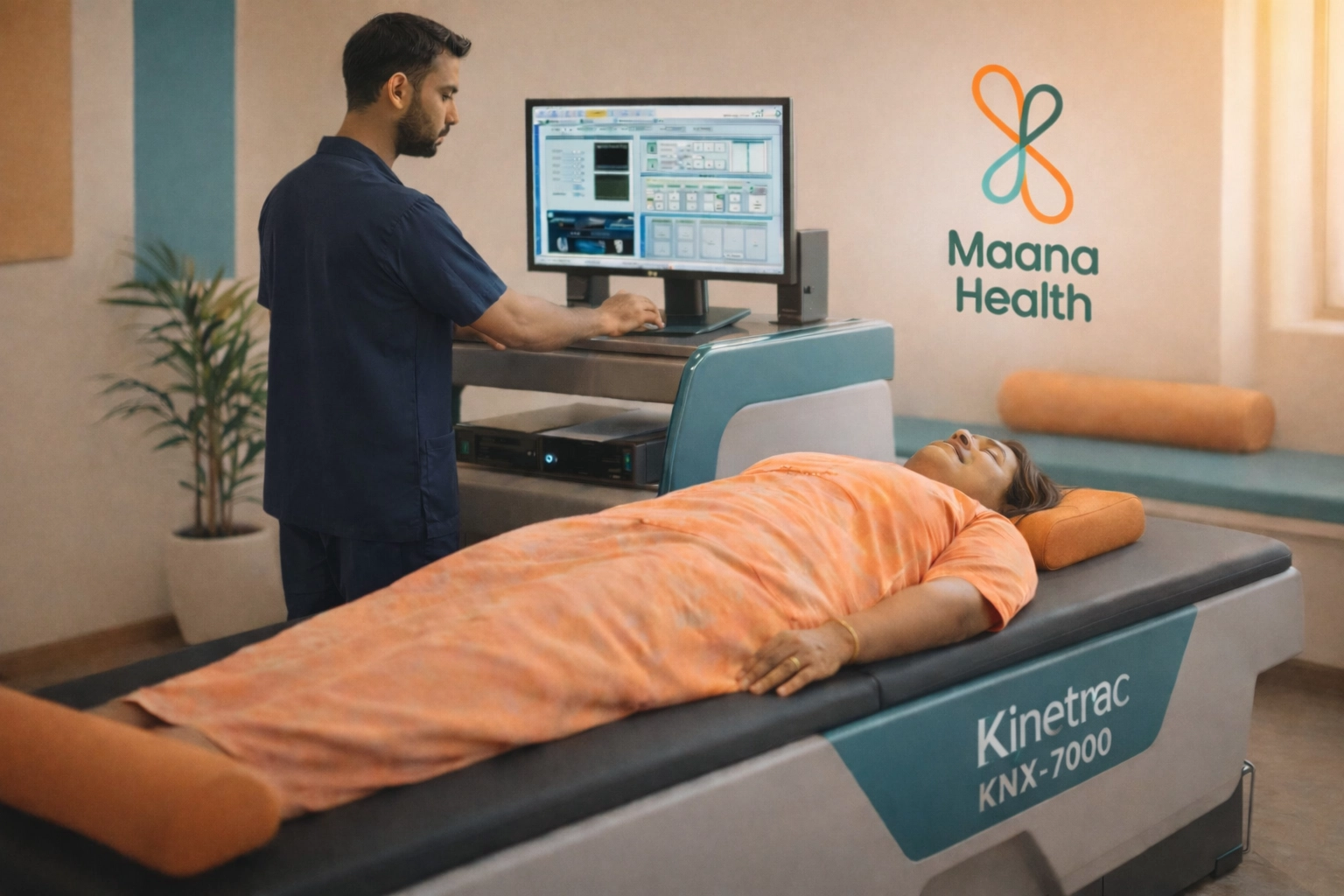 A patient receiving advanced spinal decompression therapy on the Kinetra KNX-7000