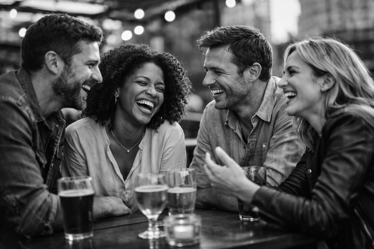 Young professionals connecting authentically in person at café without dating apps