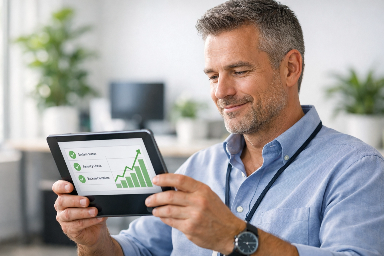 IT Director viewing an automated dashboard, reflecting the precision of ServiceNow consulting services.
