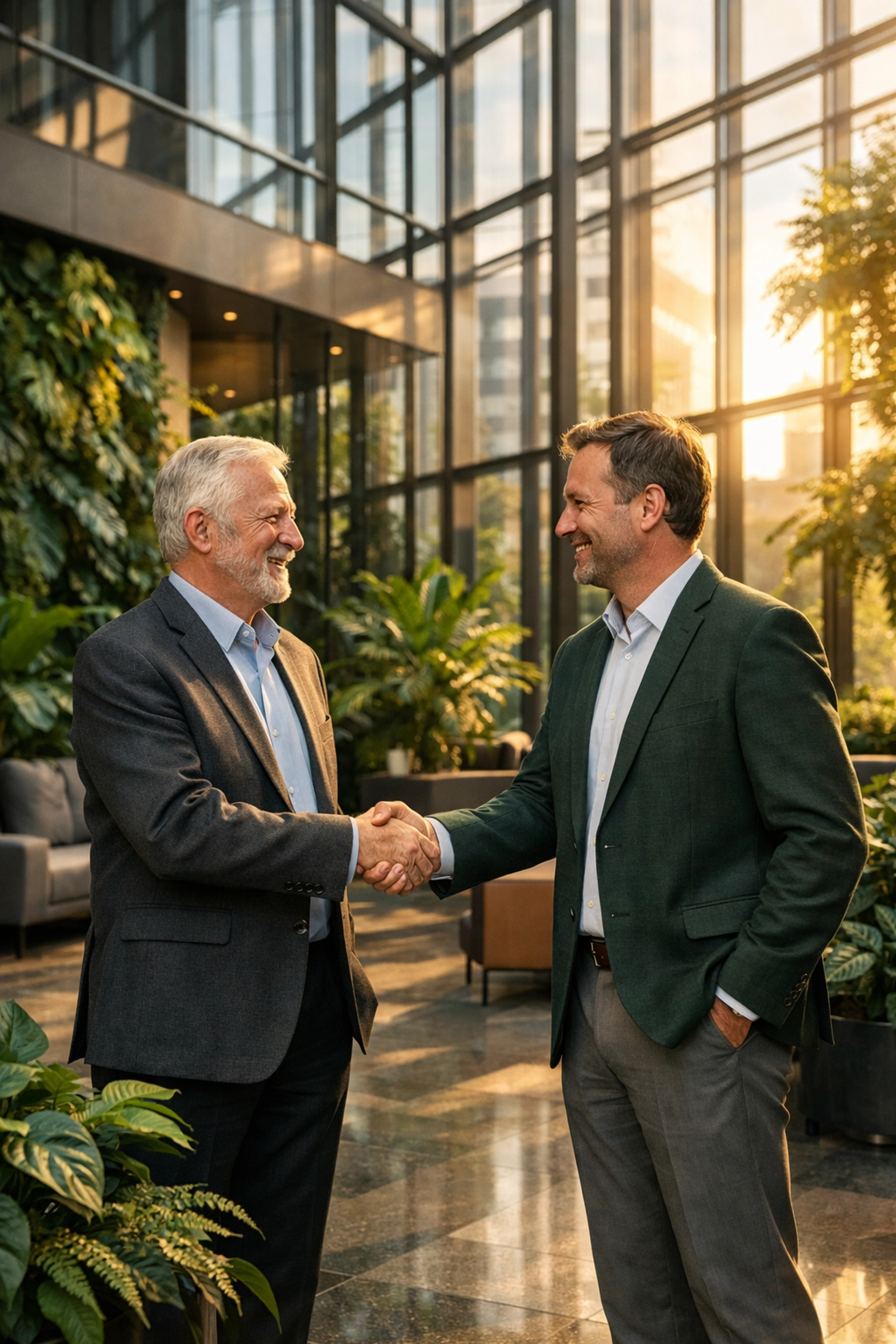 Professional handshake between buyer and seller ensuring cultural fit during a property management sale.