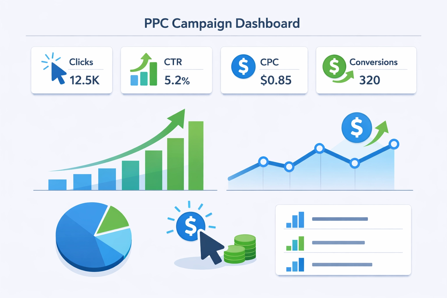 PPC campaign dashboard showing click metrics and cost performance for Venice businesses