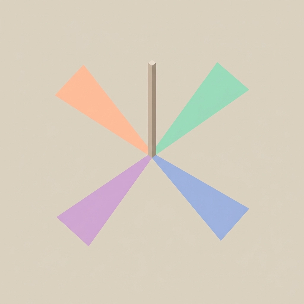 Top-down view of colorful chalk shadow tracings radiating from a central post, visualizing shadow movement and length changes throughout the day on a farm.