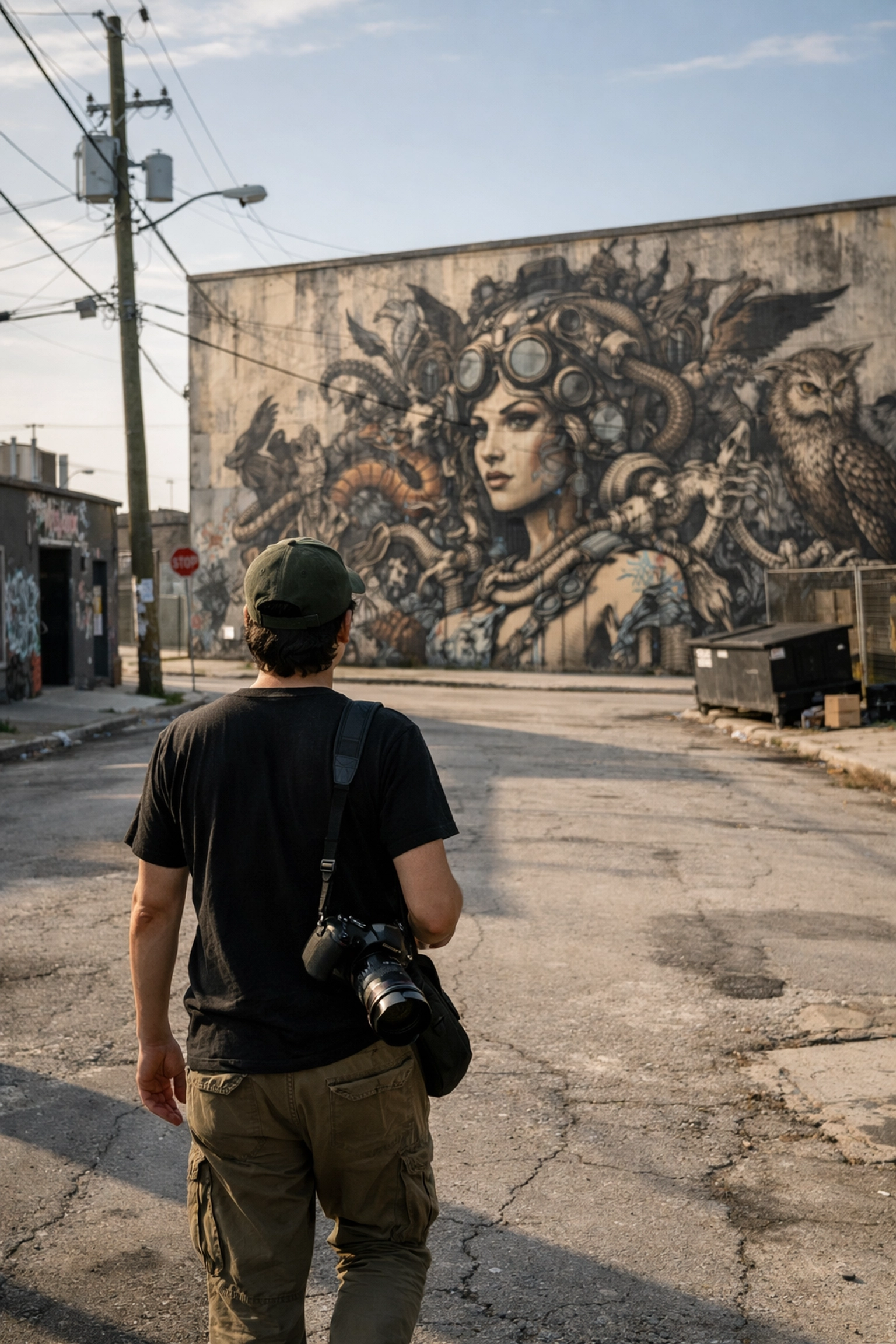 A photographer captures street art murals during a Wynwood photography walk in Miami.